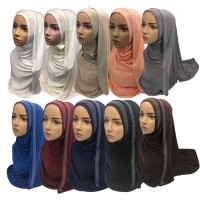 2019 fashion muslin Hijab with stone decorated Dubai head wrap arab scarf 0319065